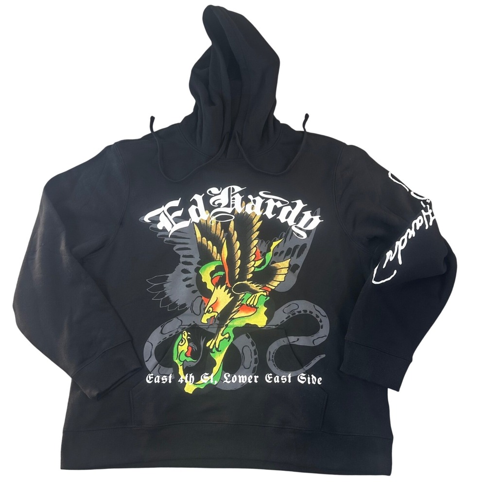 Ed Hardy Hoodie Men XXL Eagle Snake Designer Streetwear Tattoo Art Cyber Y2K NWT